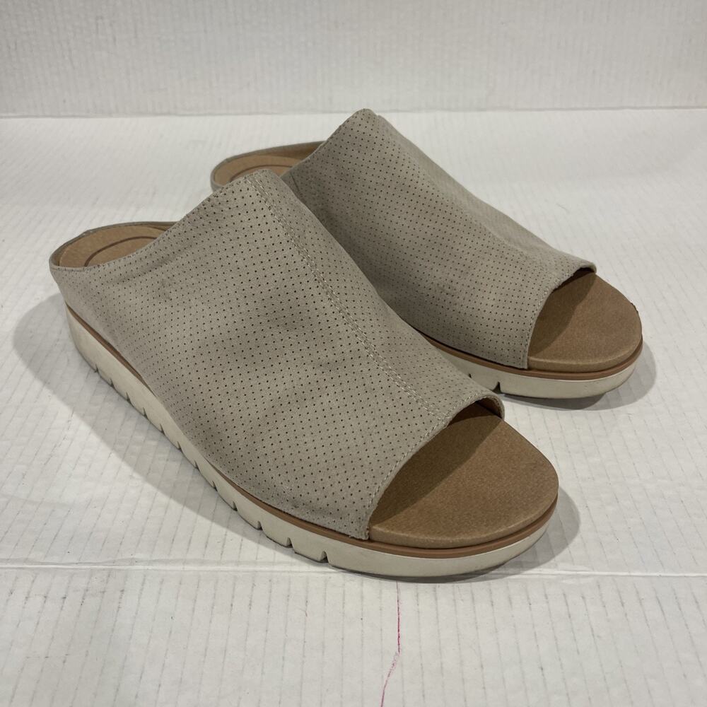 Dr. Scholl's Women Sz 10 Slip On Sandal Suede Beige Coastal Neutral Comfort